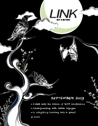 september link magazine cover - black and white with a crow and bat