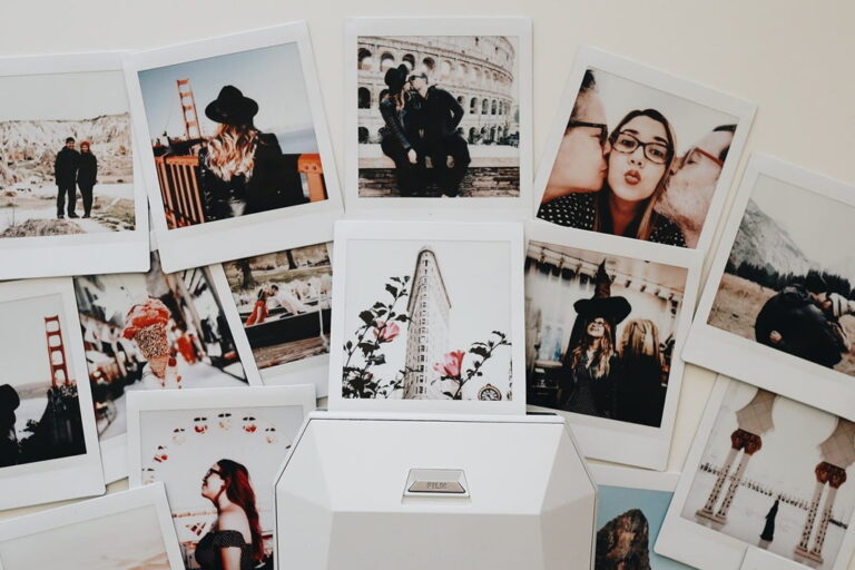 lots of polaroids of a man and woman